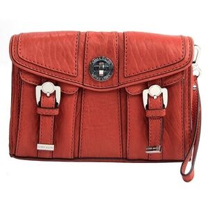 Karen Millen Large Orange Leather Lock Clutch